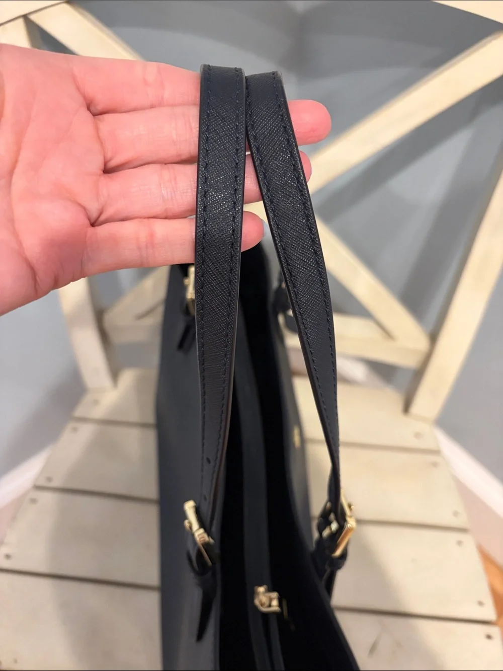 Tory Burch Navy Blue Leather Tote Bag